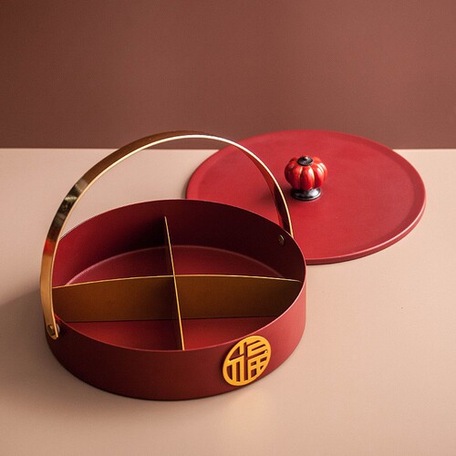 Retro Chinese style light luxury fruit plate with compartments and lid for living room home dried fruit plate candy snacks nut red storage box