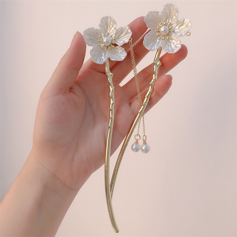 Horquilla de borla de flor de perla de estilo antiguo horquilla de pelo de nicho femenino paso a paso nuevo cheongsam chino Hanfu horquilla de pelo