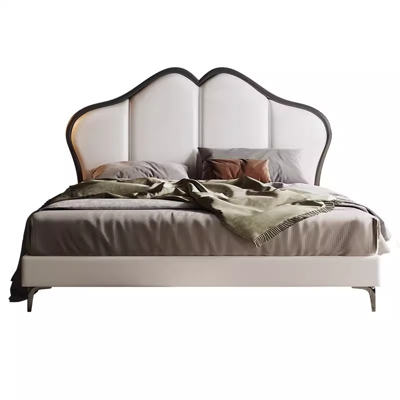 Cama de mariposa francesa retro estilo crema moderna simple de 1.8m cama de cuero doble cama principal medieval cama de matrimonio image 6