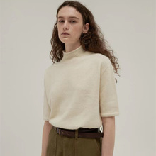 MOIA毛衣全羊毛针织衫女韩国小众半高领短袖纯色柔软上衣气质百搭