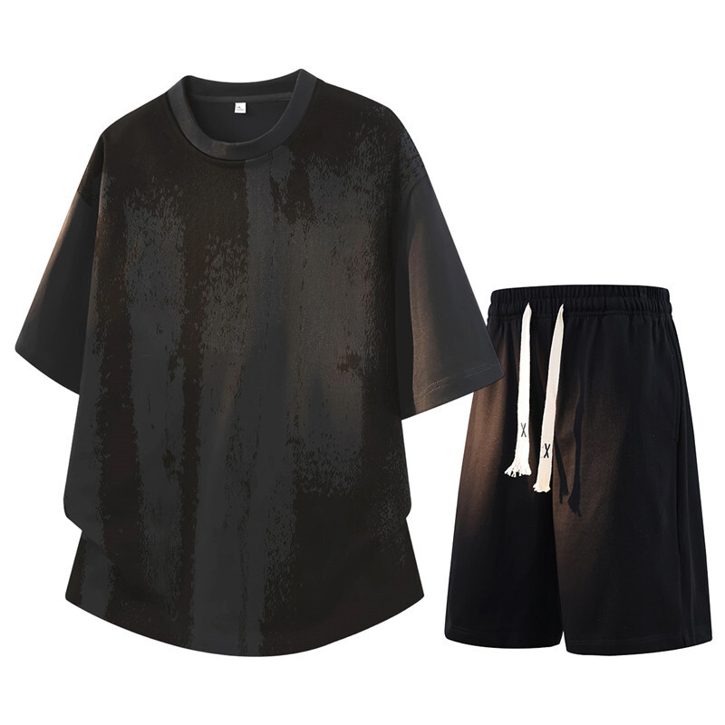 Transfronterizos de verano gradiente conjunto camiseta de manga corta hombre nuevo adolescente cuello redondo impresión de moda blusa image 5