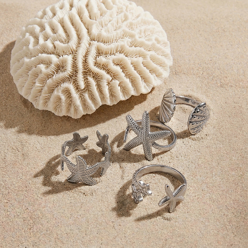 TENA Europa y América de verano vacaciones de moda playa de arena estrella de mar conchas de diseño anillo ligero de lujo de alta sensación de joyería al por mayor