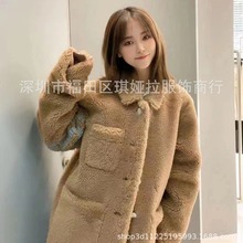 深圳南油原单外贸女装撞色条纹复古时髦保暖环保皮毛一体泰迪外套