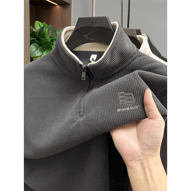 Men's Winter Velvet Thickened Stand-Collar Long-Sleeve Sweatshirt with Half-Zip, Warm Inner Layer Men's Winter Velvet Thickened Stand-Collar Long-Sleeve Sweatshirt with Half-Zip, Warm Inner Layer