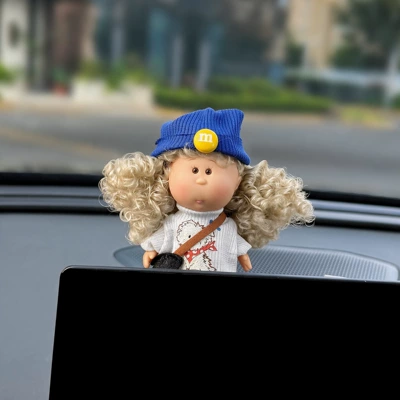 Potato Sister Car Ornament: Car ornaments - screen-model-white-sweater-blue-hat-curly-potato