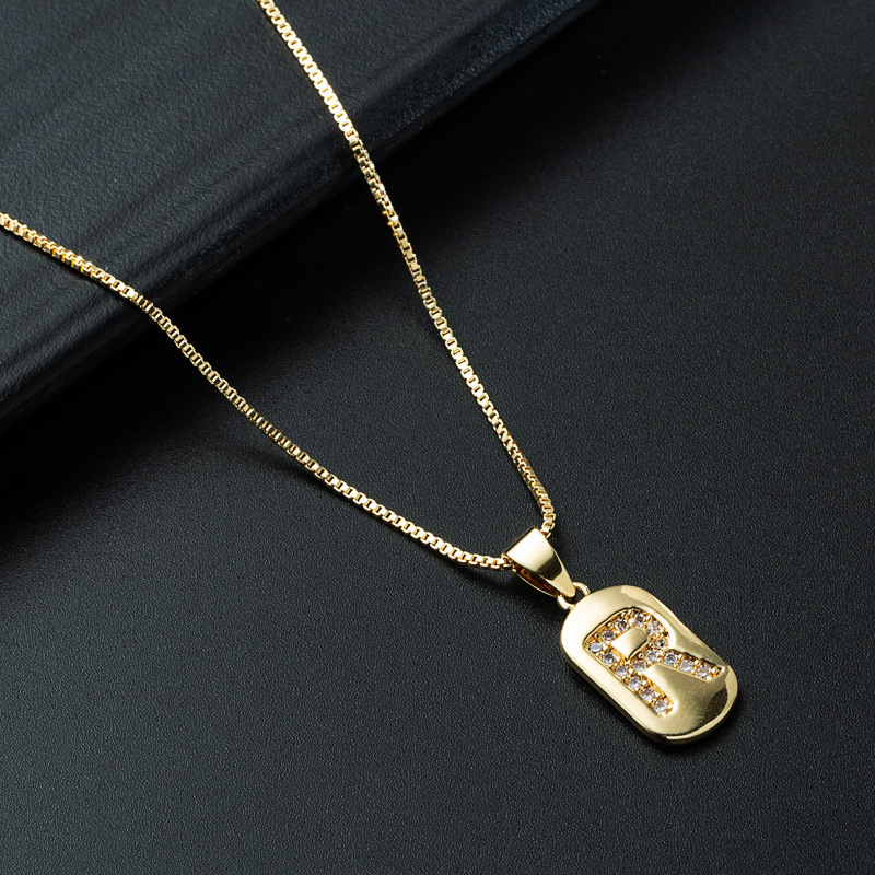 Nihaojewelry wholesale jewelry simple alphabet pendant copper goldplated inlaid zircon necklacepicture9