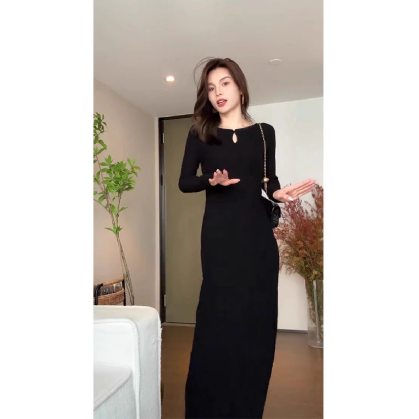 法式气质简约风优雅黑色连衣裙女装秋冬新款时尚修身御姐高级裙子