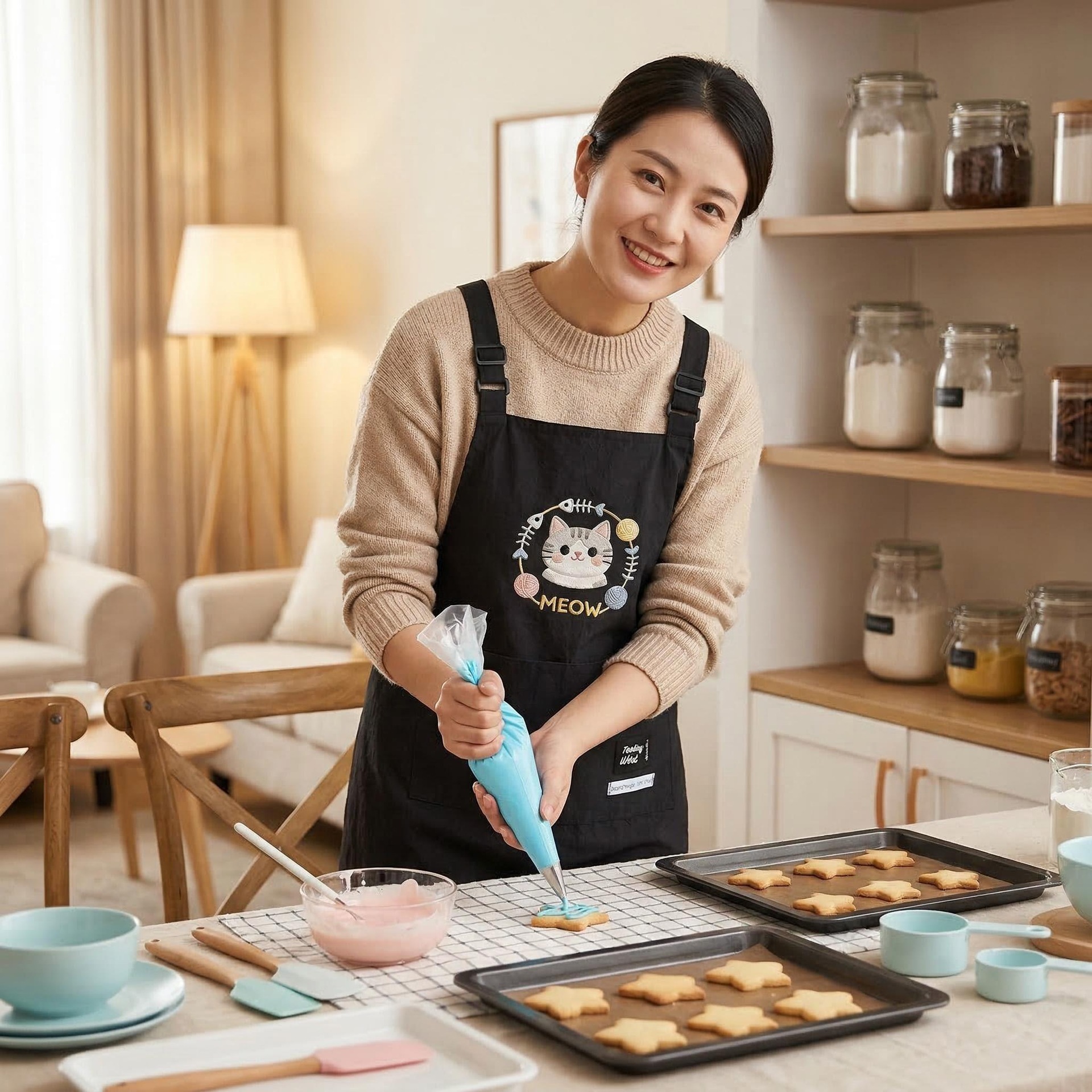 고양이 주방 앞치마 생활방수 어깨끈 조절 포켓