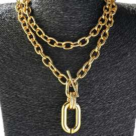 新款跨境夸张不掉色金属链条多层项链 小众个性高级感锁骨链配饰