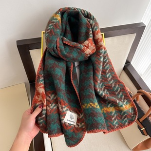 Scarf Women's Atmosphere Korean Fashionable All-match Contrast Color Houndstooth Scarf Autumn and Winter Warm Wrap Shawl Blanket