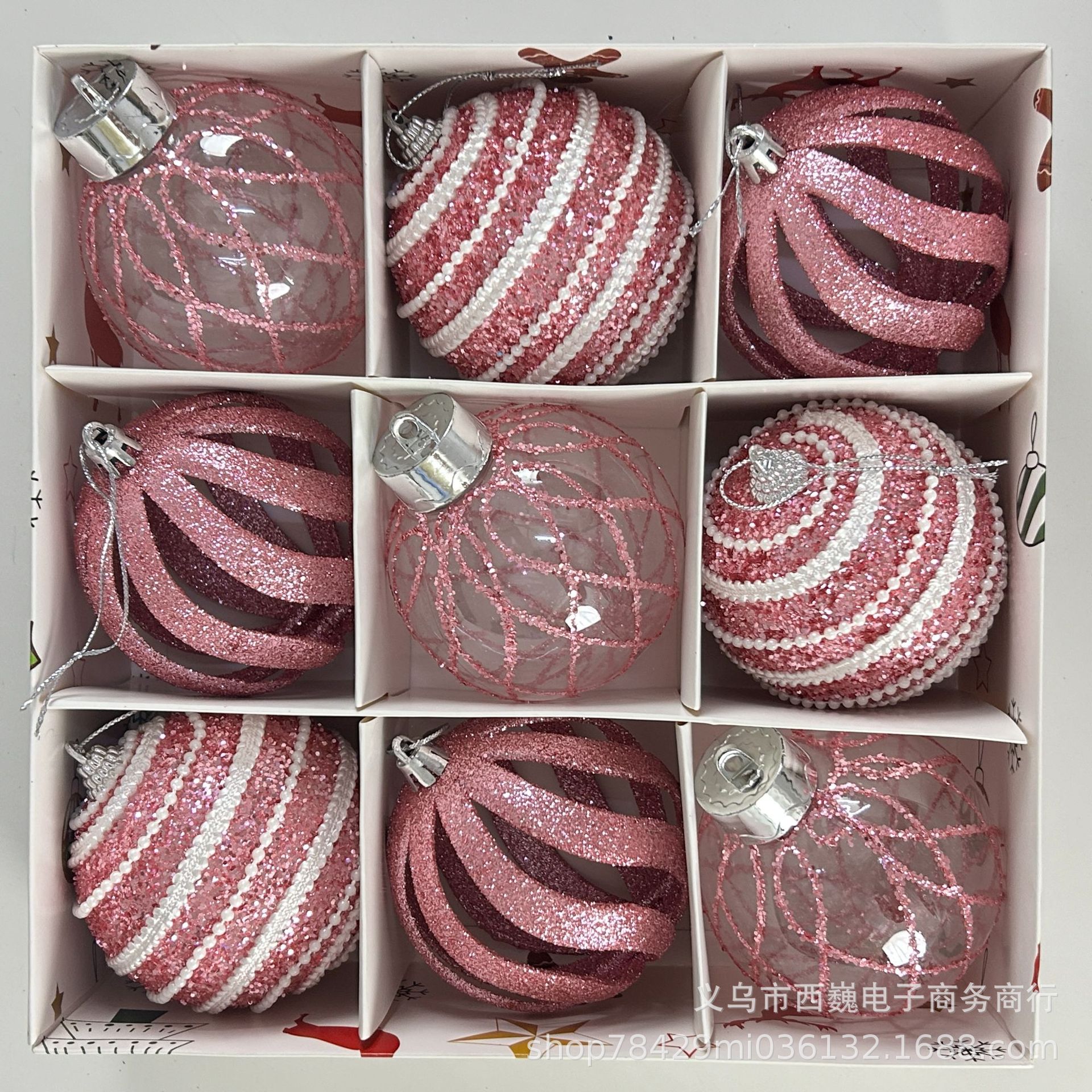 Juego de Esferas Decorativas Navideñas 8cm de Espuma, Galvanizado y Pintado, para Árbol de Navidad