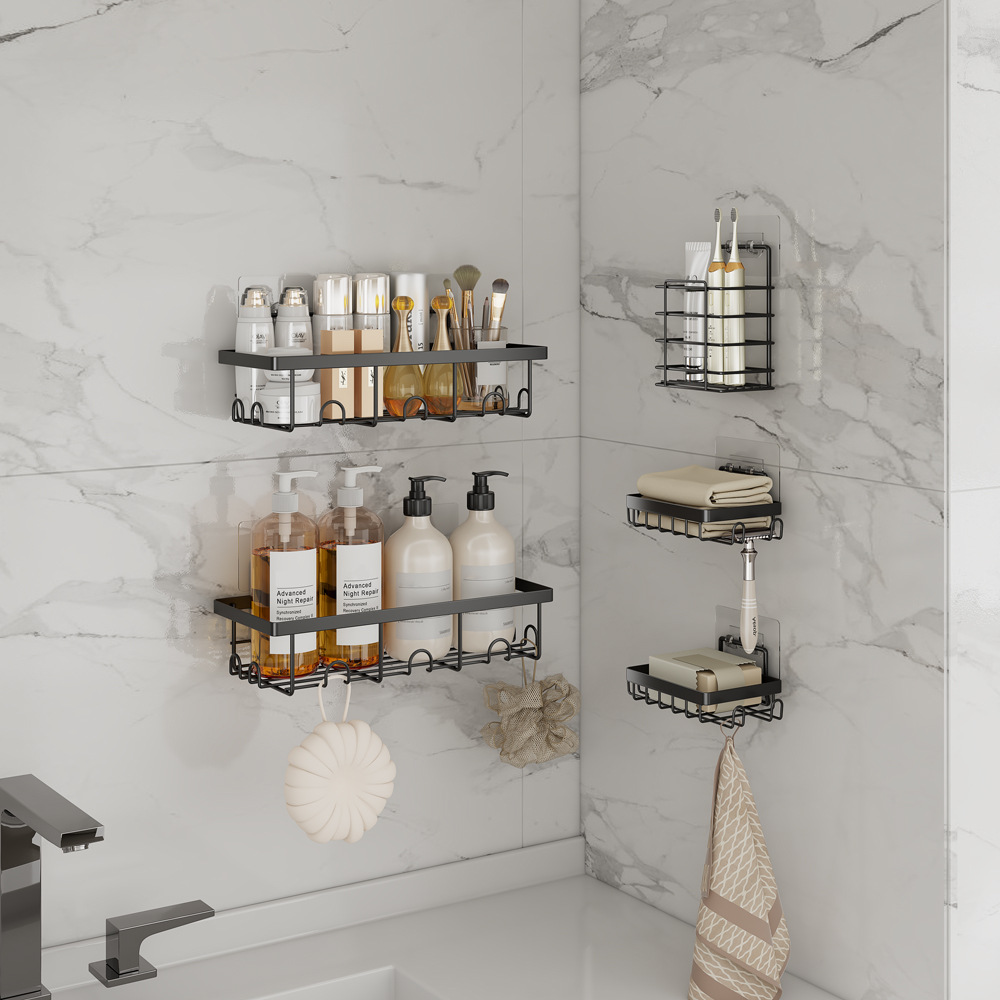Estante de baño sin perforación simple de hierro forjado Estante de almacenamiento de artículos de tocador de baño Estante de almacenamiento de jabón de afeitar