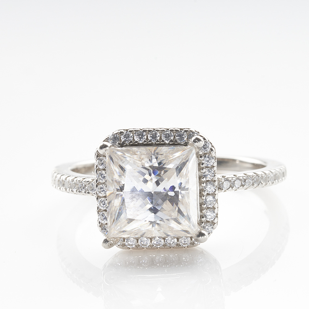 3 quilates princesa anillo de piedra de mosaico de plata esterlina 925 incrustado color D VVS3ex corte certificado de correa de mosaico transfronterizo