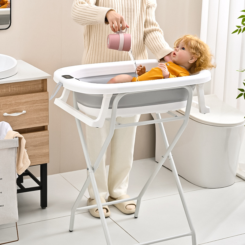 Baño para bebés, dispositivo de baño de pie para bebés, soporte de baño, mesa de cuidado de baño para recién nacidos plegable, pañales
