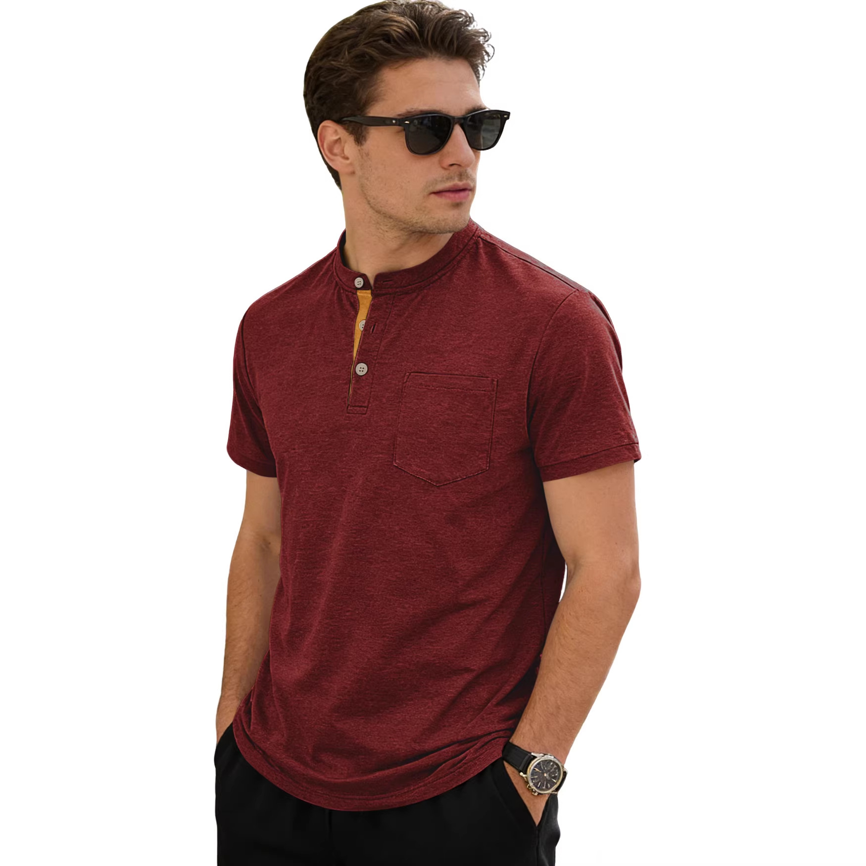 Nuevo transfronterizo Europa y América Amazon verano hombre sólido polo de manga corta botón de cuello vertical camiseta de comercio exterior casual
