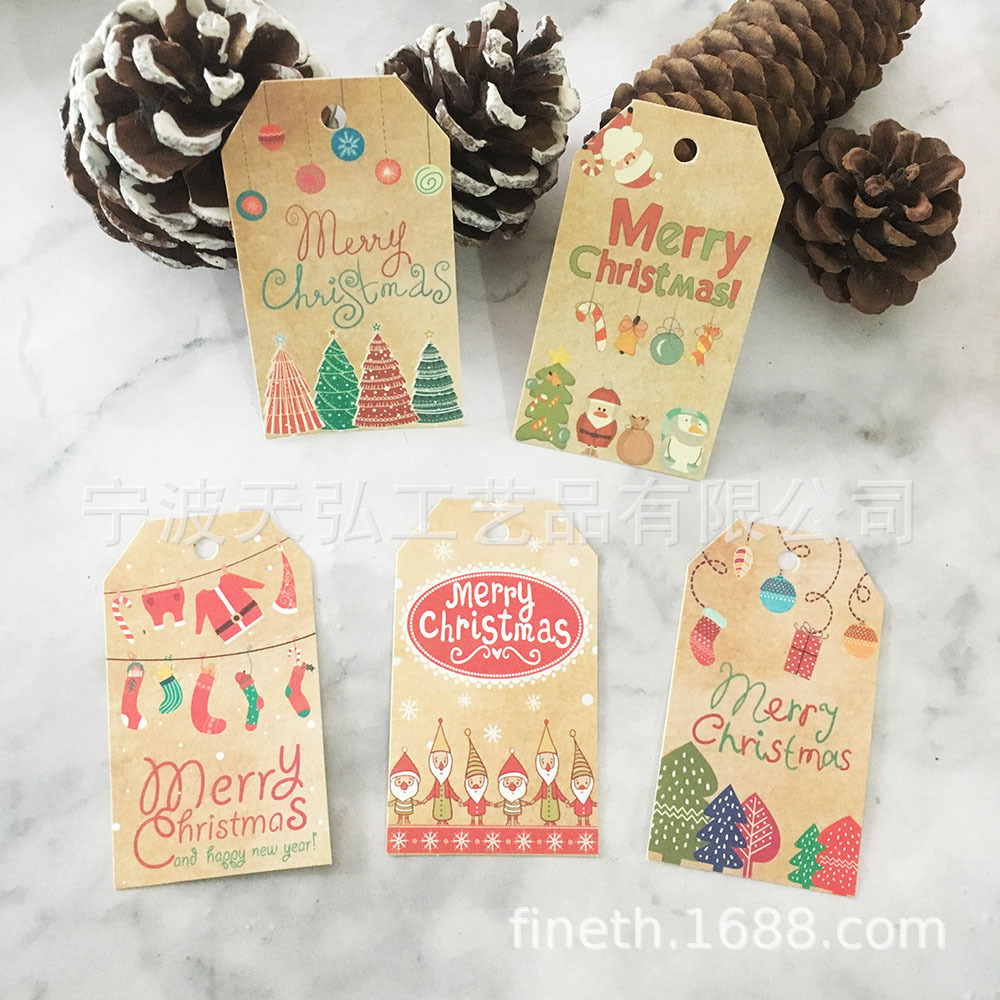 棕色底5款配红白棉绳圣诞牛皮纸吊牌 生日礼物圣诞节 派对标签