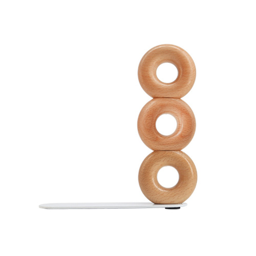 Desktop wooden bookends simple donut shape beech bookends thickened bookshelf solid wood storage book folder