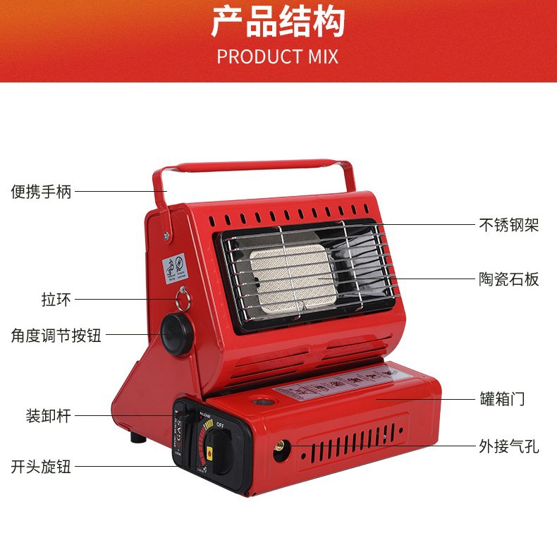 La tarjeta portátil para exteriores es un tanque de gas, estufa de calefacción, gas licuado de doble uso, mini calentador de carpa portátil, estufa de cocción