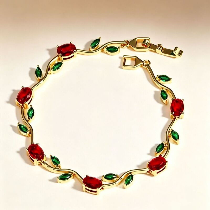 Cross-Border Hot-Selling Tulip Bud Leaf Bracelet, Vintage Luxury Colorful Zircon Bracelet, Fashionable High-End Jewelry Cross-Border Hot-Selling Tulip Bud Leaf Bracelet, Vintage Luxury Colorful Zircon Bracelet, Fashionable High-End Jewelry