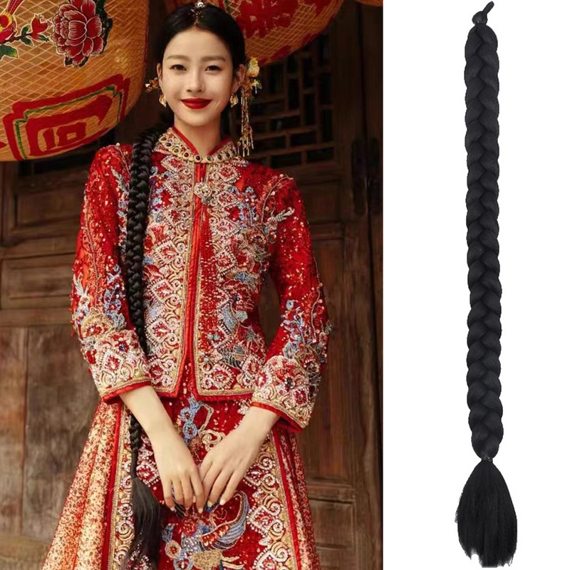 New Chinese Style Super Long Braided Hair Fashion Bride Wedding Pony Tail Wig Simulation Hair Boxing Braid Xiuhe Dress Style