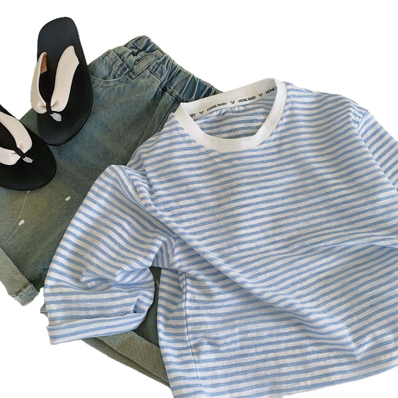 Ropa de protección solar de manga larga de verano para niños Maibao 2025 nueva ropa coreana de aire acondicionado fino a rayas para niños y niñas