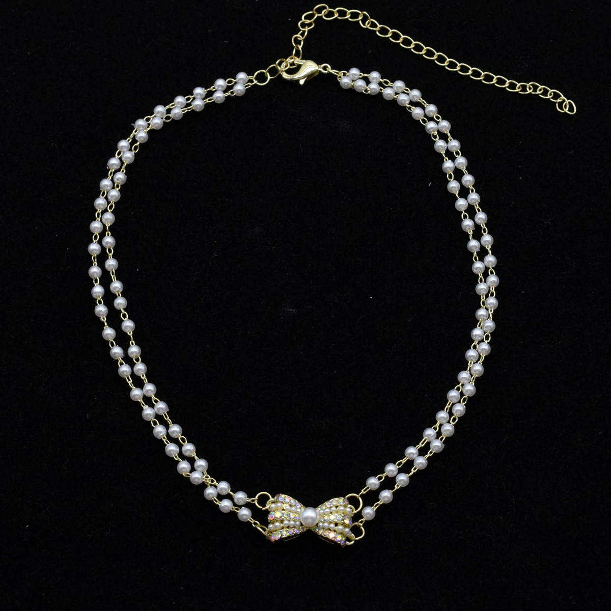 Simple Diamond-studded Bowknot Handmade Pearl Multi-layer Necklace display picture 3