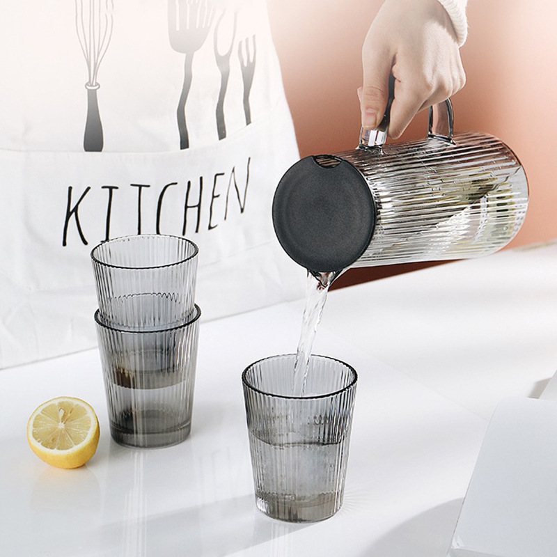 Botella de agua fría vertical japonesa, tetera de vidrio de alto silicio de silicio, tetera de agua fría doméstica de gran capacidad, tetera de jugo de té, conjunto de tazas de agua