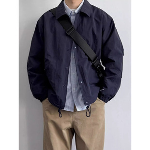 [1651 People Collection] Japanese Style Retro Loose Casual Lapel Coach Jacket Versatile Pure Color Simple 2025 Spring