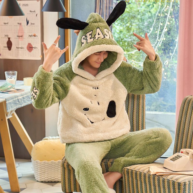 Pijamas de invierno de mujeres de invierno grueso con ropa de franela de terciopelo otoño y invierno de mediana edad Coral Pijamas damas de primavera y otoño