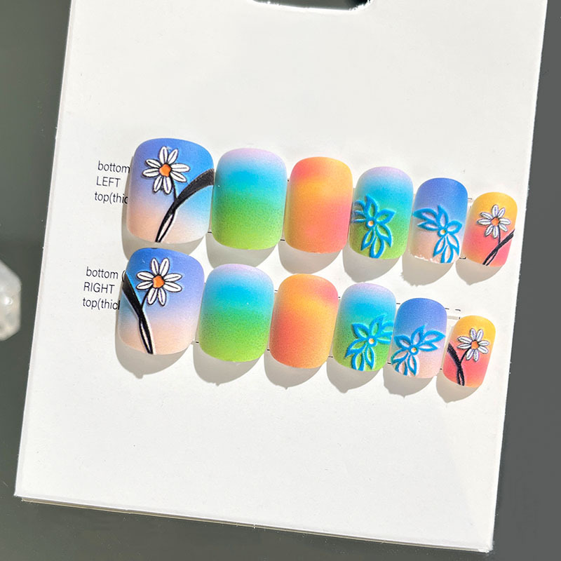 24 piezas de puntas de uñas postizas para adultos, estilo corto, uñas postizas en relieve, nuevas pegatinas de uñas, puntas de uñas tridimensionales