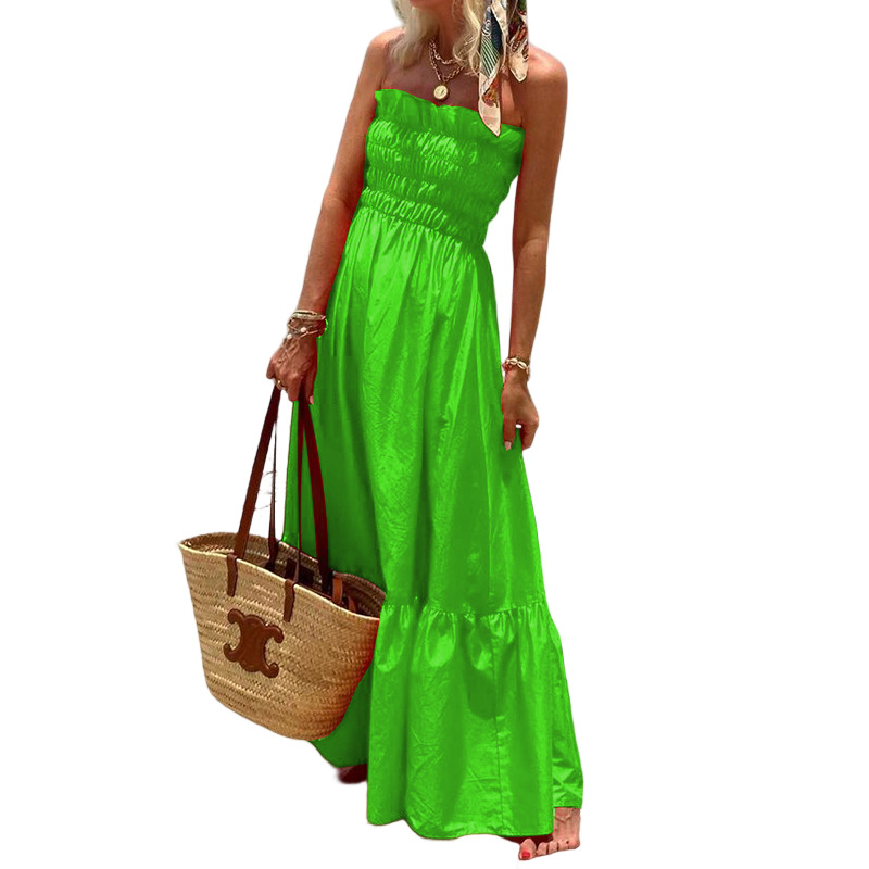 Women's A-line Skirt Tropical Strapless Backless Sleeveless Solid Color Maxi Long Dress Travel Beach display picture 16