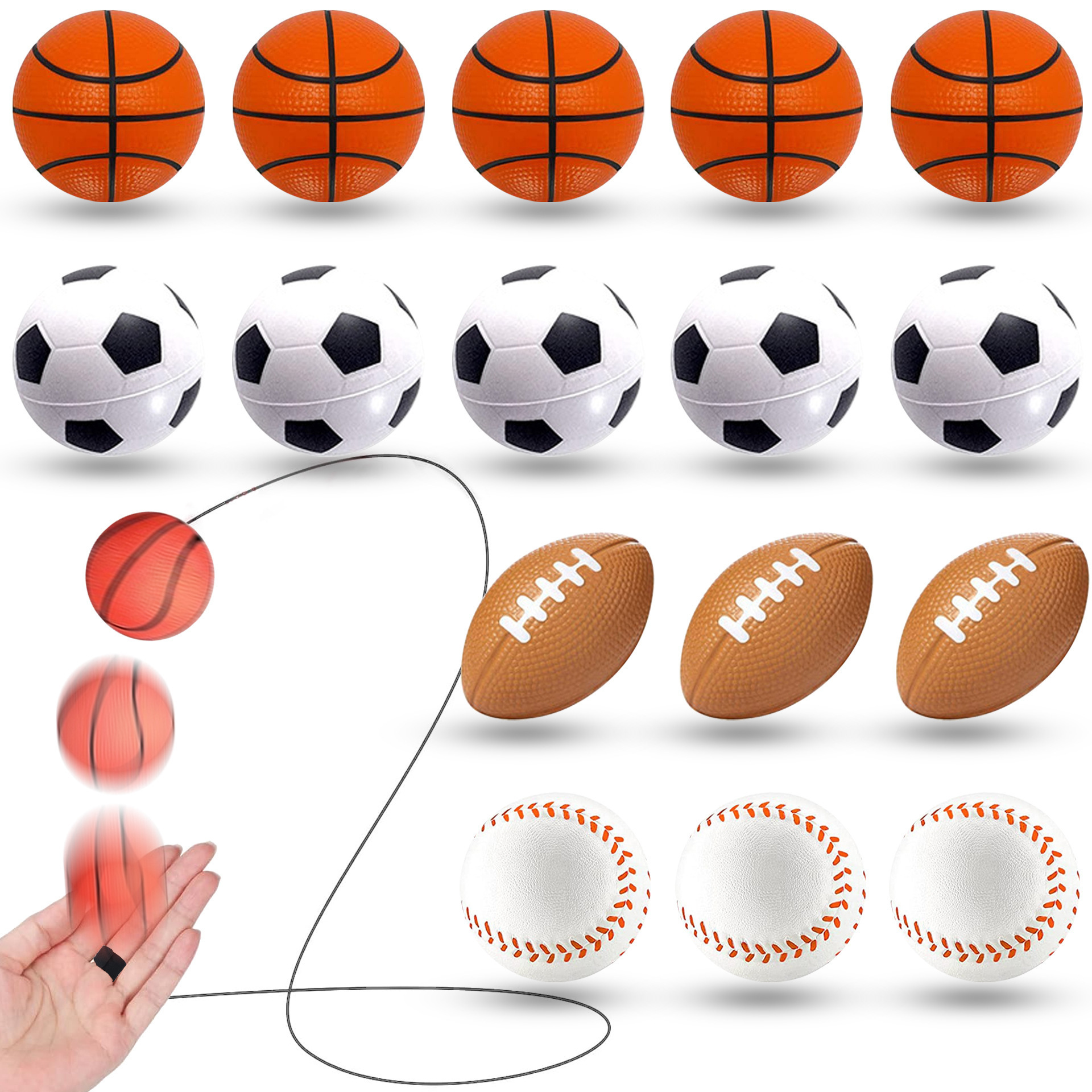 Cross-Border Creative Hand-Thrown Pull-Back Ball, Bouncing Ball, Finger Elastic Ball, Hand-Eye Coordination Training Ball, Swing Ball Wholesale