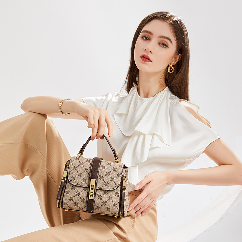 Túi bucket nữ cổ điển phong cách retro, thiết kế rút dây, xách tay đeo chéo tiện lợi — Màu cà phê