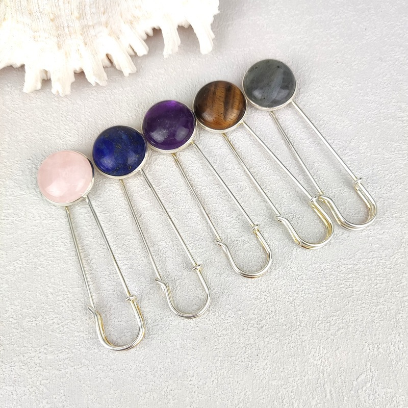 New Cross-Border Natural Wholesale Rose Quartz Rhodolite Amethyst Medieval Crystal Brooch DIY Pin Dual Use
