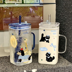 新款超大容量玻璃杯学生高颜值水杯家用耐高温带把手杯子