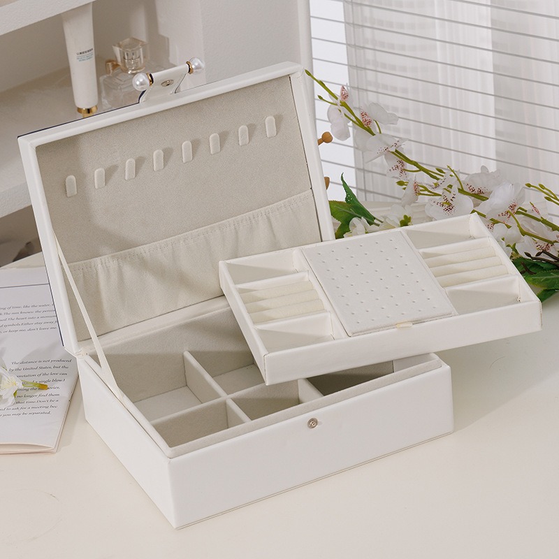 Transfronterizos de doble capa PU de gran capacidad pendientes caja de joyas anillo pendientes collar caja de joyas caja de joyas al por mayor image 7