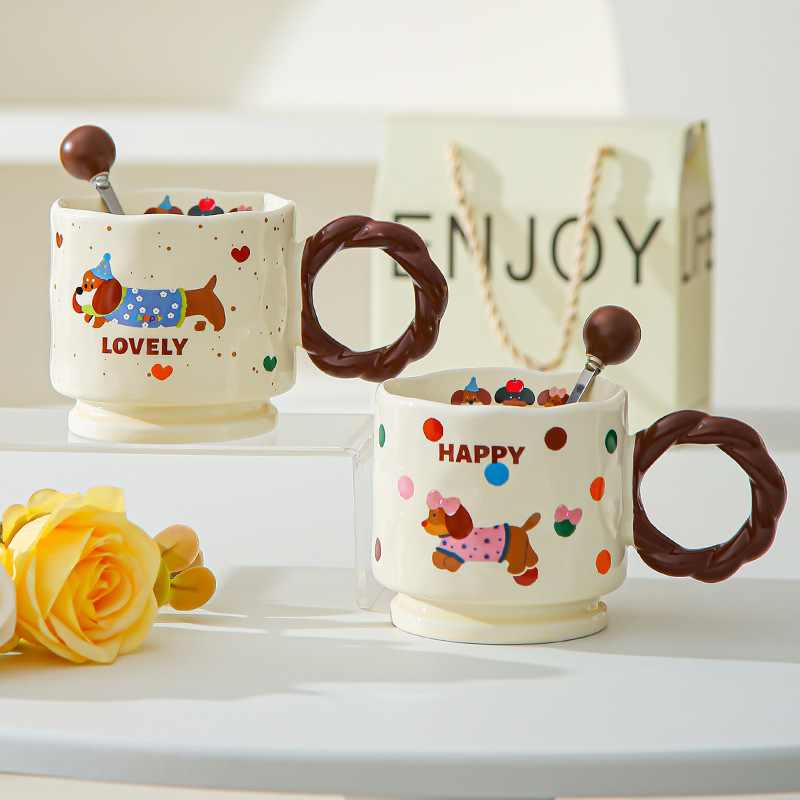 Creativo encantador dibujos animados taza de cerámica Boog taza de alta cara taza de marca taza de pareja taza de agua potable doméstica