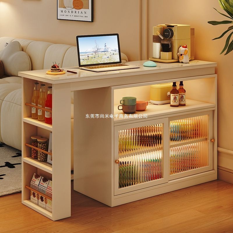 Solid Wood Bar Table, Home Wine Cabinet Partition, Living Room, Modern Slate Sideboard, Integrated Small Retractable Island Table