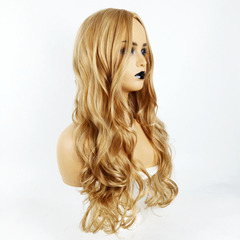 亞馬遜歐美假髮女士金色長捲髮非洲中分大波浪高溫絲頭套廠家批發