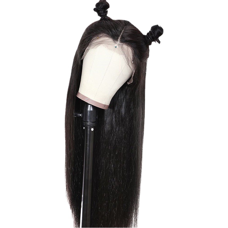 Peluca europea y americana transfronteriza de comercio exterior fibra química sombrero negro medio largo pelo liso multicolor opcional pelucas fabricante en stock