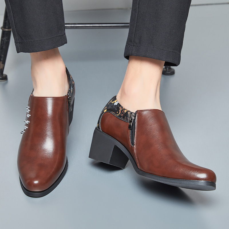 Zapatos de hombre de tacón alto con ramas de flores de estilo chino de gran tamaño transfronterizo 2025 primavera y otoño nuevos zapatos cubanos con remaches de moda europea y americana para hombres