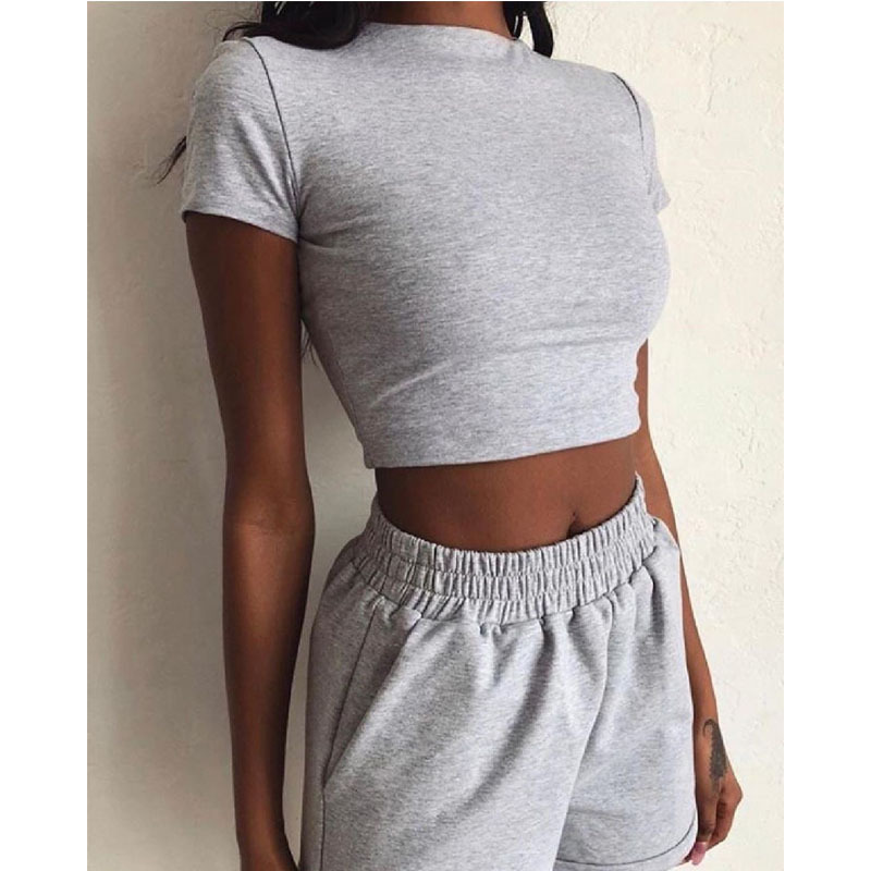 2021 Summer 5 Colors Solid Color Short-Sleeved T-shirt and Shorts Two-Piece Set Loose Leisure Suit in Short Sets