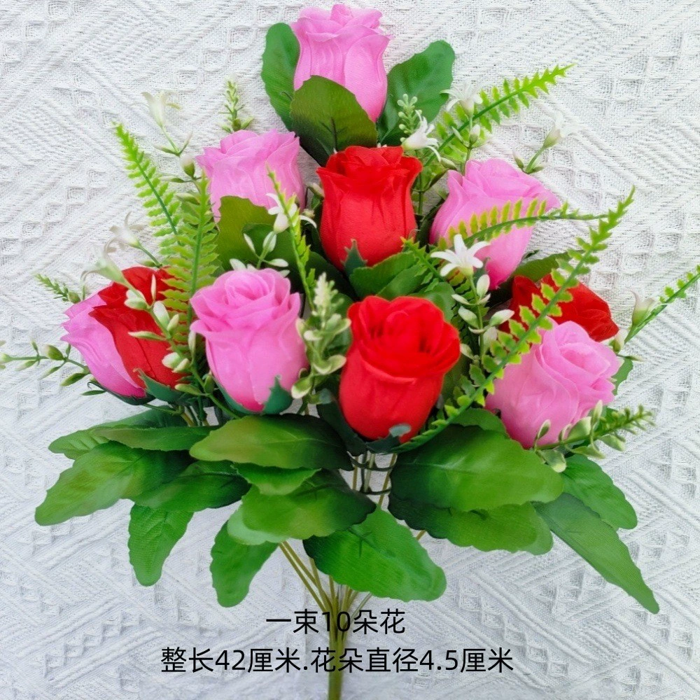  Flower 10-head two-color diamond rose fake flower single branch bedroom living room display decorative silk flower flower rose ins style