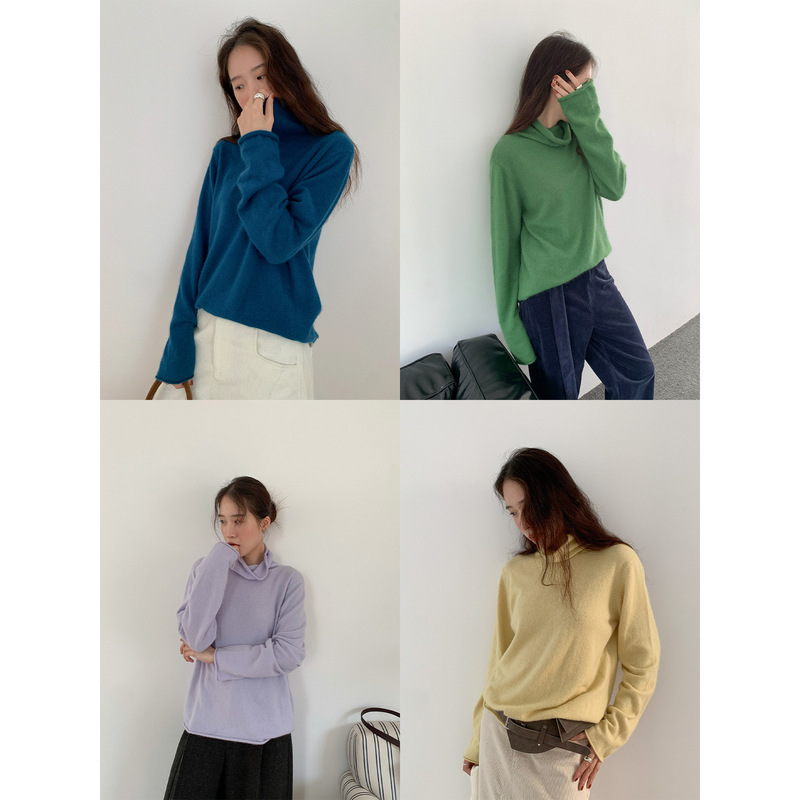 【No Returns or Exchanges】Multi-Color Options Available, High-Neck Knitted Base Layer Sweater for Women, Warm, Solid Color, Slimming, Long-Sleeved Sweater