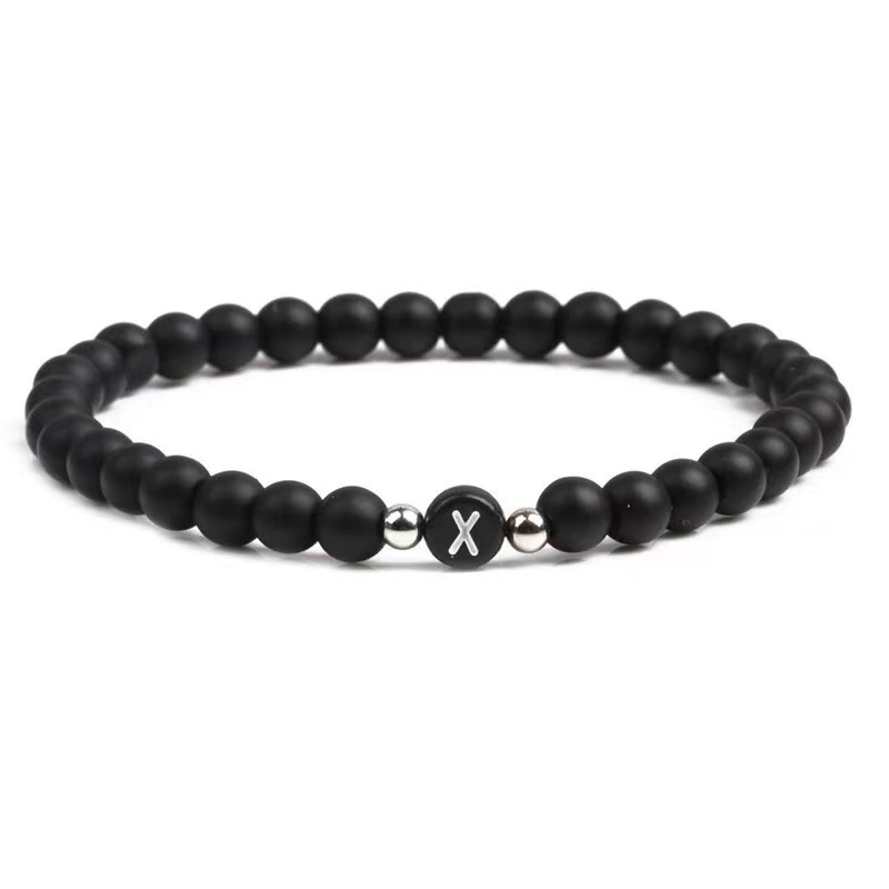 Europa y América natural negro esmerilado ágata 26 cartas pulsera con cuentas cuerda elástica carta pulsera personalizada pareja pulsera