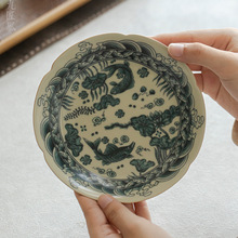 汝窑壶承开片可养盖碗底托茶点盘鱼藻纹果盘家用功夫茶具陶瓷茶承