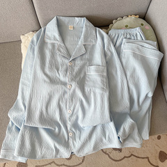 轻奢纯色男士睡衣春秋款云朵纯棉纱长袖青少年外穿套装家居服夏季