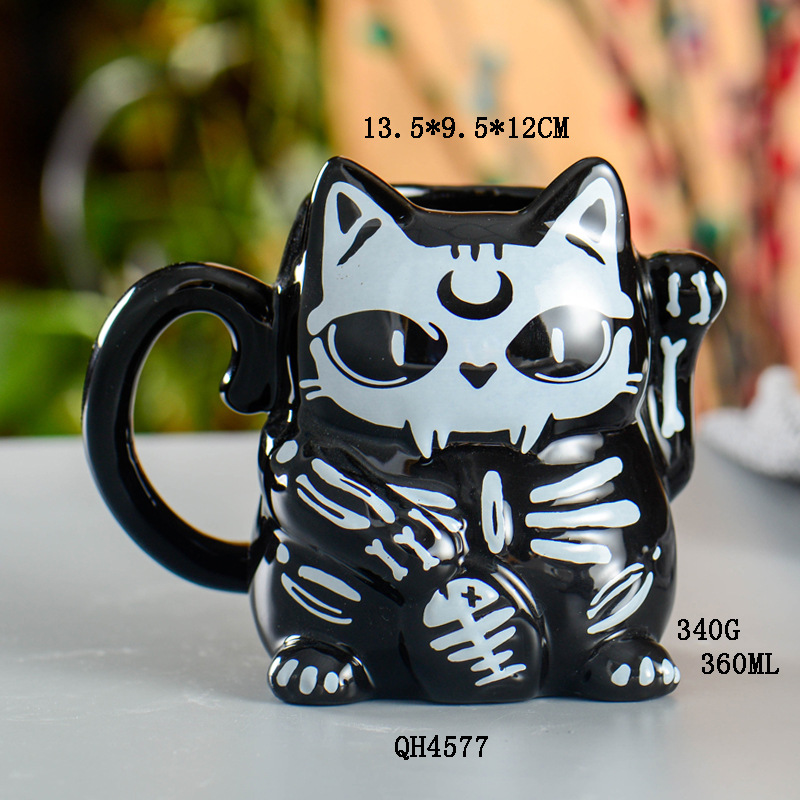 Taza de cerámica cuidadosamente seleccionada con dibujos de gato negro, jefe de policía, película de anime, taza de gato, taza creativa nostálgica para niños, taza de café
