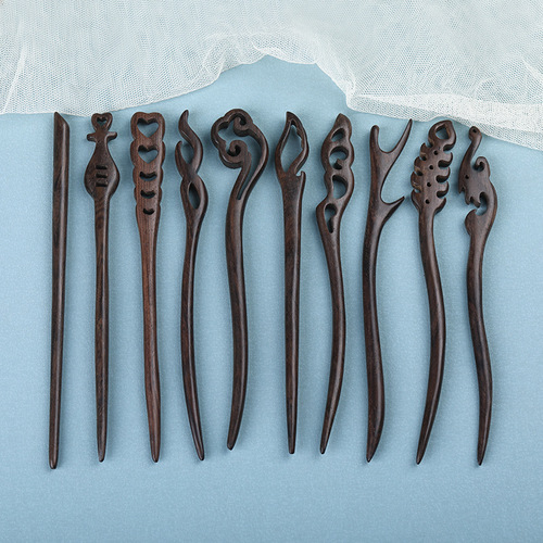 Gray wood hairpin, simple modern hairpin, antique style hair accessories, black sandalwood hairpin, wooden hairpin, daily Hanfu headwear