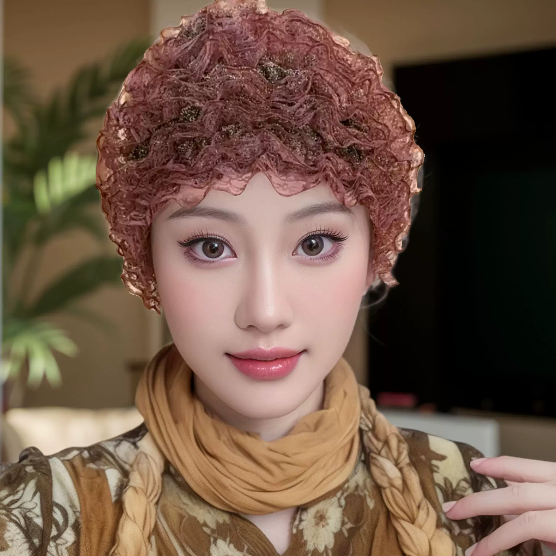 秋冬保暖正品保障遮白发穿搭蓬松包头帽蕾丝网纱帽新七层花边宽边